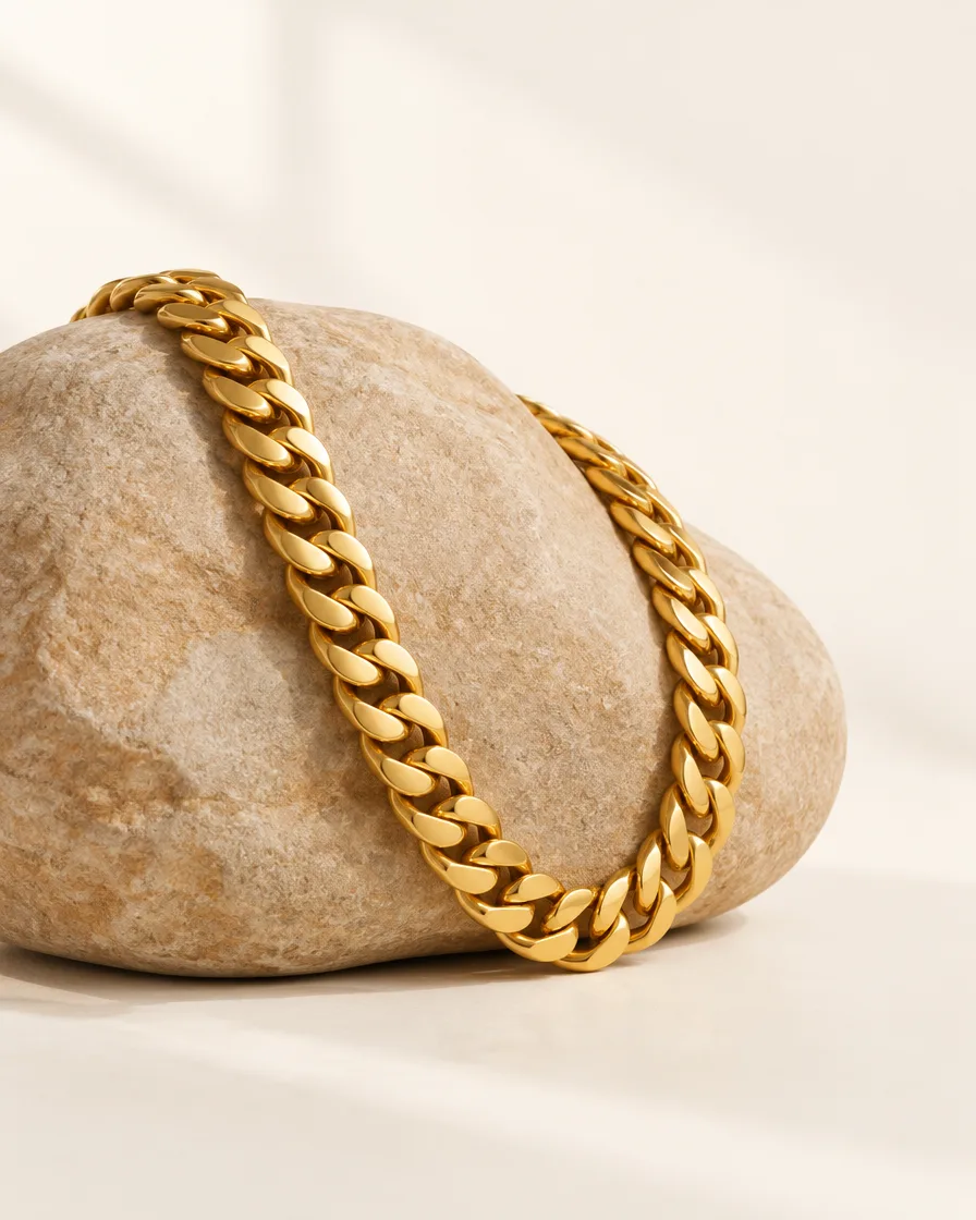 24-karat gold chain on a warm background